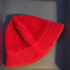 AKIRA Red Fuzzy Adjustable Bucket Hat